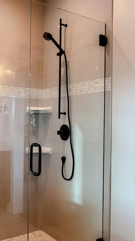 Walk-In Shower with Black Metal Frame